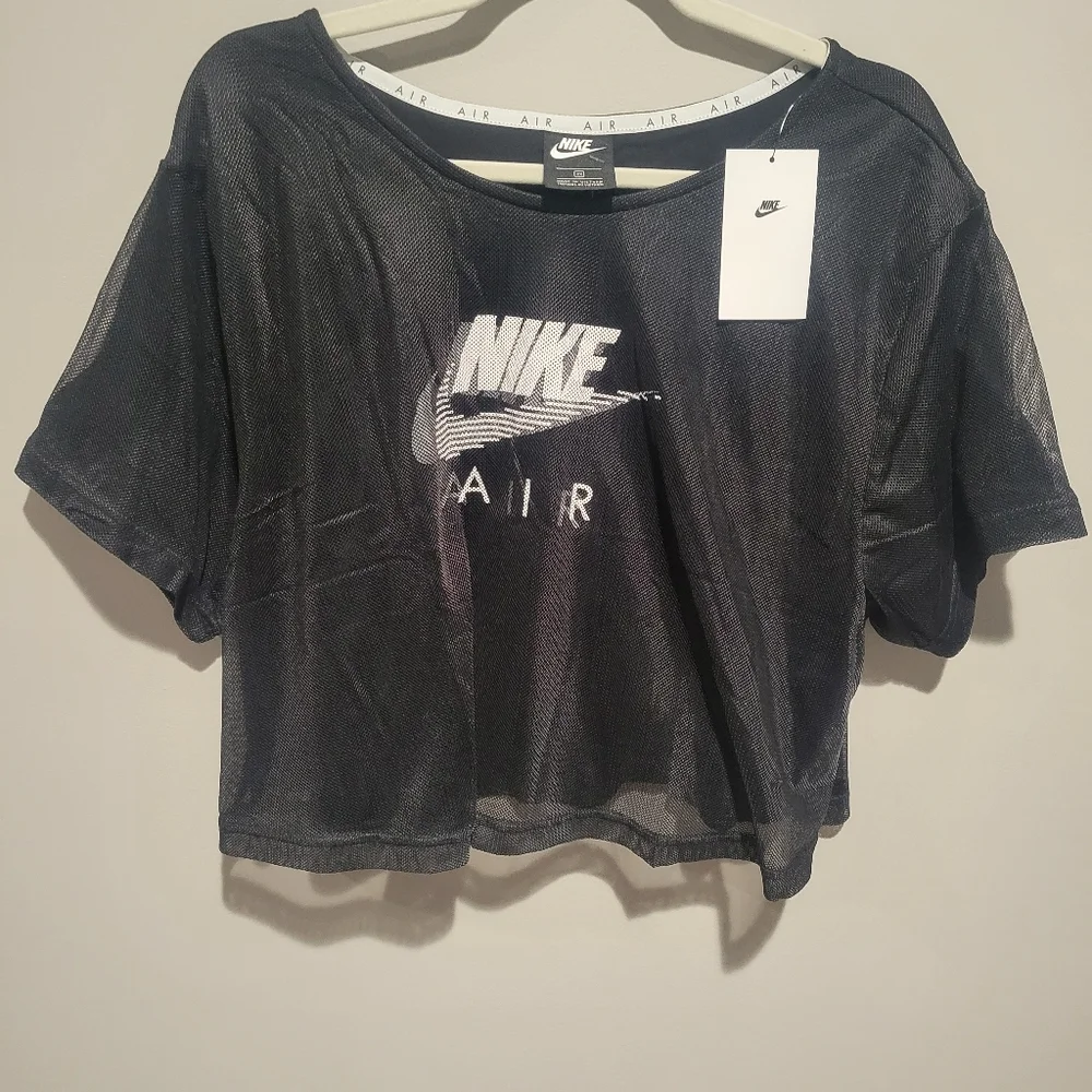 NWT Nike Air Women's Sportswear workout Mesh Crop Top Black White Size 2X - Picture 1 of 9